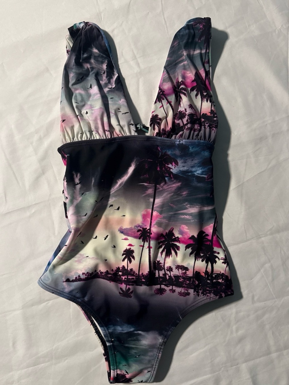 Tropical Sunset One-Piece Swimsuit in Pink & Black